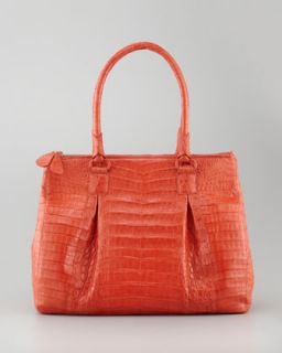 Crocodile Large Pleated Tote Bag, Orange