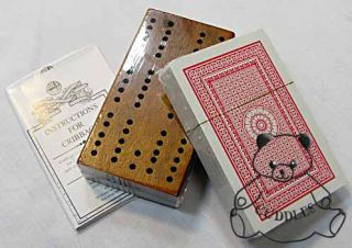 Cribbage Board Wood Travel House of Marbles 2 to 3 Player Cards Metal