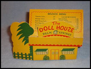  Restaurant Menu The Doll House Palm Springs CA 3D Menu 1960s Era