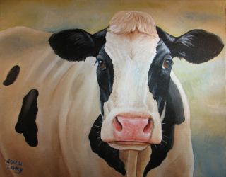 Holstein Cow Farm Primitive Dairy Fine Art Painting