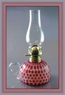 Antique Cranberry Opalescent Hobbs Miniature Oil Lamp S2 117