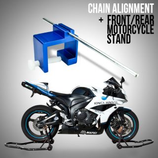 Front and Rear Lift Motorcycle Stand Swingarm Spool Black & Chain