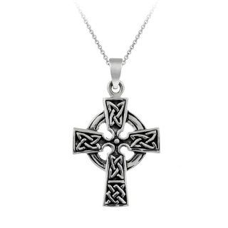 Sterling Silver Celtic Cross Pendant Necklace, 18
