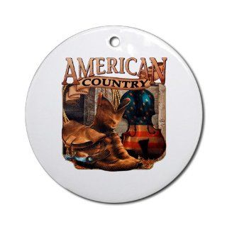 Ornament (Round) American Country Boots And Fiddle Violin