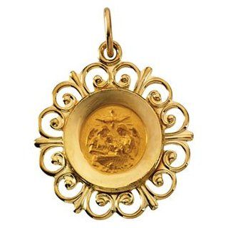 14K Yellow Gold 18.5 Rd Baptism Pend Medal Jewelry