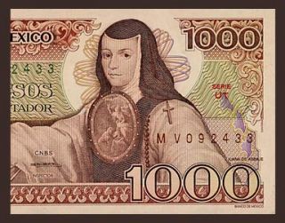 1000 Pesos Banknote Mexico 1983 UT Poet Nun Juana Inés Pick 80 Crisp