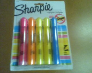 NEW SHARPIE ACCENT 5 HIGHLIGHTERS YELLOW PINK ORANGE BLUE OFFICE