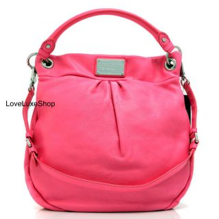  MARC JACOBS Leather Classic Q Hillier Hobo Blossom Bag Purse Neon Pink