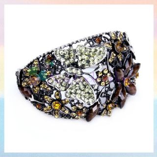 Vintage Lady Butterfly Flower Hingle Cuff Bracelet Bangle Fit Evening