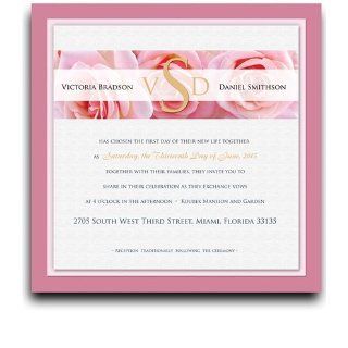 65 Square Wedding Invitations   Pink Rose Party Office
