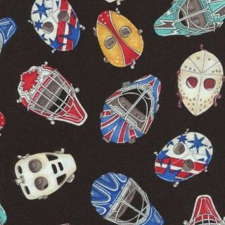 Sew Sporty Hockey Masks Helmets Black Cotton Fabric BTY for Quilting