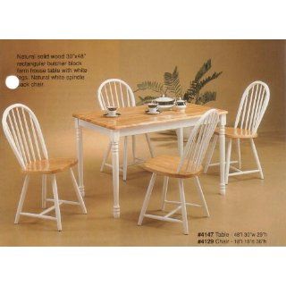 Solid Wood Natural & White Dining Set Table & 4 Chairs