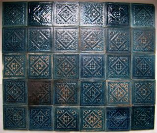  Arts & Crafts Tiles MINTON HOLLINS Victorian Blue MAJOLICA Lot of 30