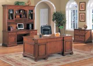 Executive Home Office Oak Desk Credenza Hutch File Set