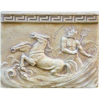 Poseidon Riding Chariot Through Waves Greek Wall Relief