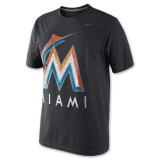 Mens Nike MLB Marlins Tri Blend Logo Baseball T Shirt