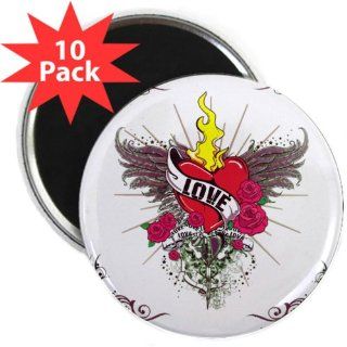 2.25 Magnet (10 Pack) Love Flaming Heart with Angel Wings