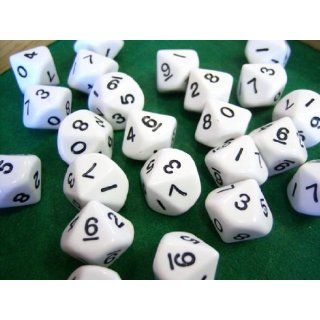 Opaque White and Black 10 Sided Dice Toys & Games