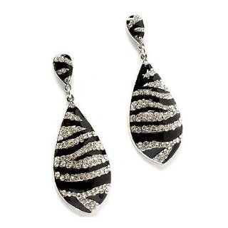 Stunning Zebra Animal Print Crystal Rhinestone Dangle Drop Earrings