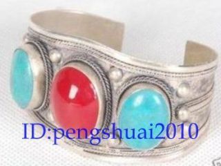  Tibetan Jewelry Tibet Silver Turquoise Coral Cuff Bracelet