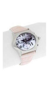 Honora Pink Crocodile Embossed MOP Leather Watch New