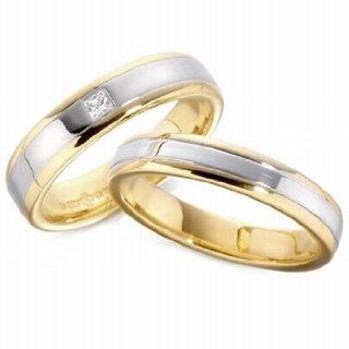 Platinum Yellow And White His&Hers Diamond Bands Solid 5mm Jewelry