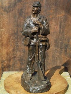 Mark Hopkins Sculpture Civil War Soldier, Musket Canteen Kepi,Bronze