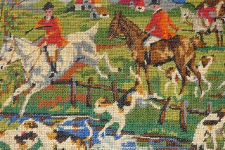  Tapestry English Countryside Fox Hunt Scene w Foxhounds Horses