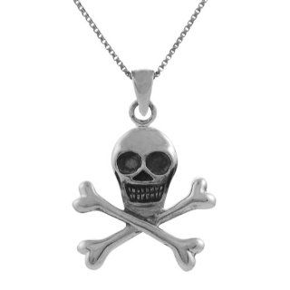Sterling Silver Skull and Cross Bones Necklace Jewelry