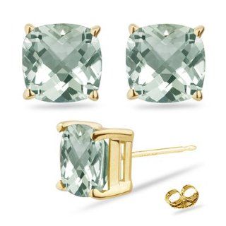 78 Ct Green Amethyst Stud Earrings in 18K Yellow Gold Jewelry
