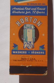 1930s? Matchbook Horton Wash Machines Ironers Public Service Co