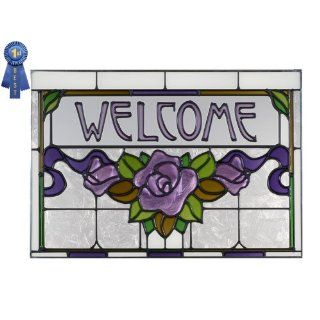Welcome Hand painted Art Glass Panel V 287a Everything
