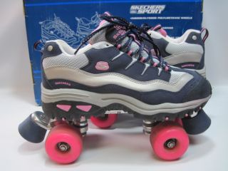 Skechers 4 Wheel Navy Hot Pink Roller Skates Size 10 Womens Great
