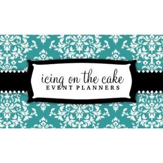 311 Icing on the Cake Teal   White Damask Business Cards