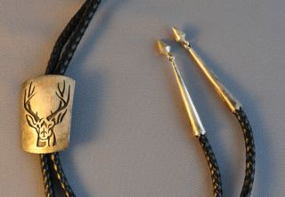 Vintage Hopi Silver Overlay Bolo Tie Deer s Pooyouma