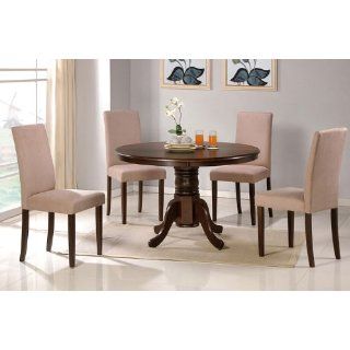 Wooden Round Dining Table and 4 High Back Microfiber Seat