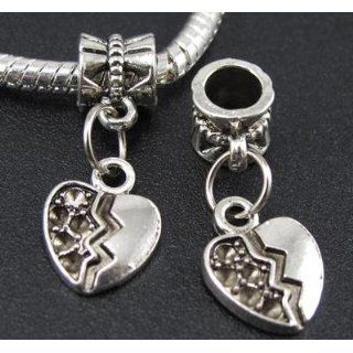 Silver Broken Heart Dangle Charm Bead for Bracelet or