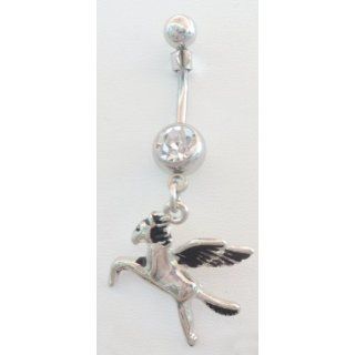 Pegasus Horse with CZ Dangle Belly Ring 316L Surgical