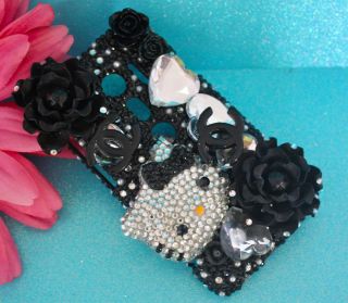  HTC EVO 3D Black Crystal Bling Rhinestone Deco Phone Case Cover