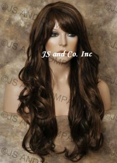 Human Hair Blend Long Wavy Heat Resistant Brown Mix Wig