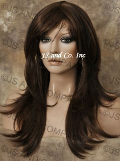 Human Hair Blend Wig Long Straight Brown Auburn Mix Wms
