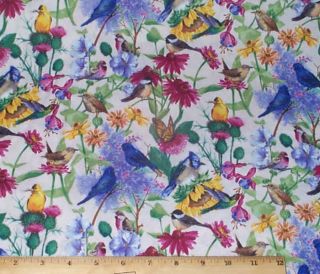  Floral Fabric by Yard Cotton Hummingbirds Butterflies Chickadee