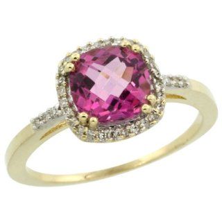  10k Gold ( 7 mm ) Square Engagement Pink Topaz Ring w/ 0.119