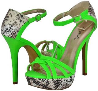 Qupid Glitter 120 Neo Green Women Platform Sandals Shoes