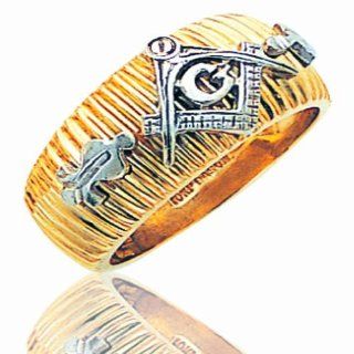Mens 14K Yellow Gold Open Back Masonic Ring: Jewelry: 