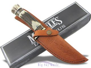 Marbles Damascus Clip Blade Stag Handle Hunting Knife
