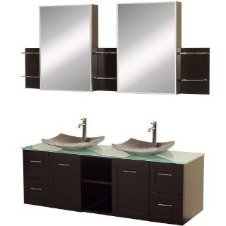 Avara Vanity 60 Espresso with Green Glass Top with Black