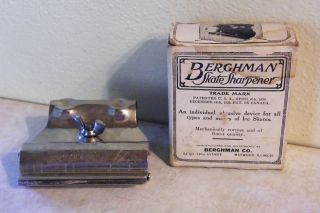 Vintage Berghman Skate Sharpener Ice Skate Original Box Pat April 1920