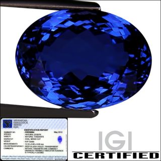 IGI Certified 6 87 Ct AAA Natural DBlock Tanzanite Oval Cut Deep