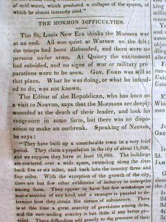  Joseph Smith Assassinated Mormon City Nauvoo Illinois Described